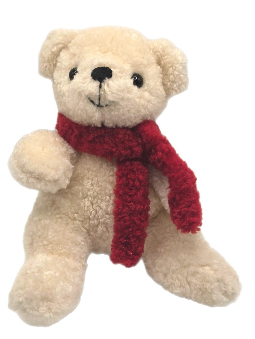 Pottery Barn Plush Cream Teddy Bear with Red Scarf